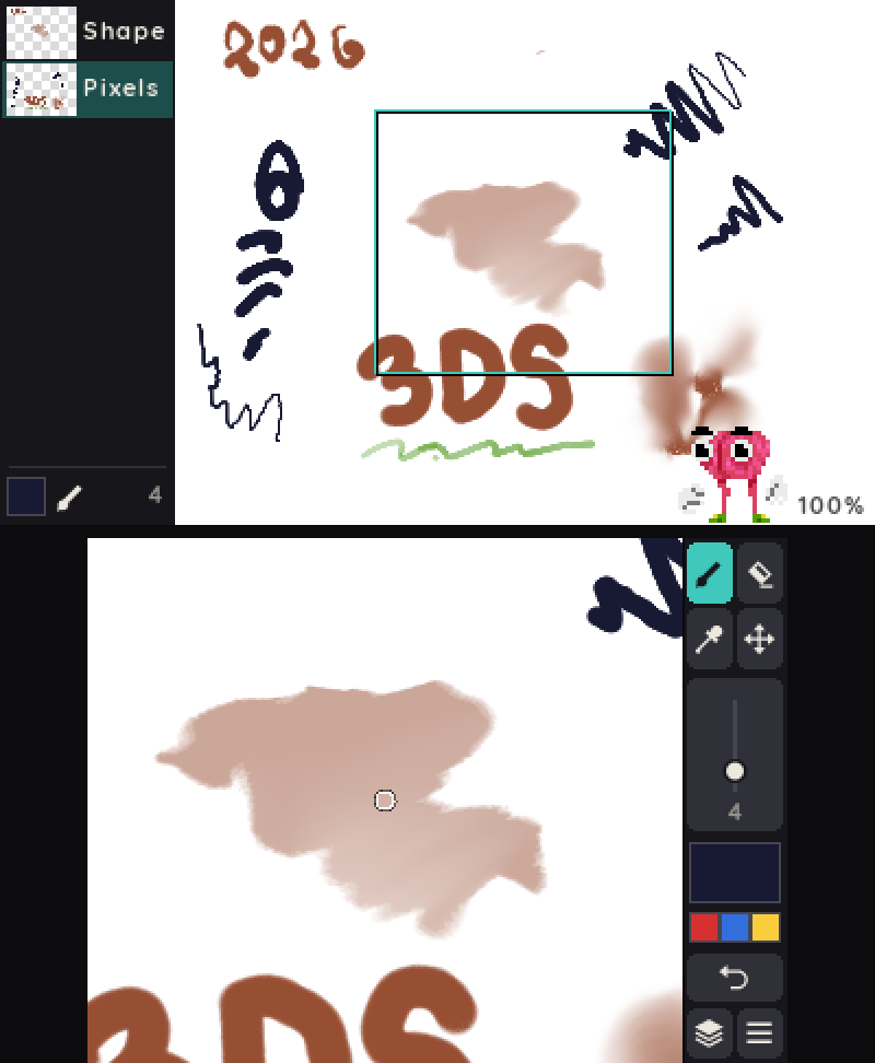 A shape layer at high zoom in Pro Paint